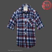 dames abercrombie fitch plaid lang overhemd rode wijn blauw Lightning Levering h3u05250